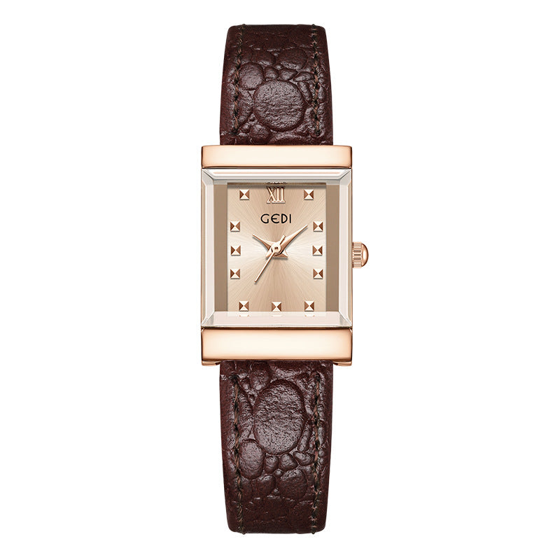 The Square Stud Dial Leather Watch