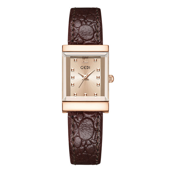 The Square Stud Dial Leather Watch