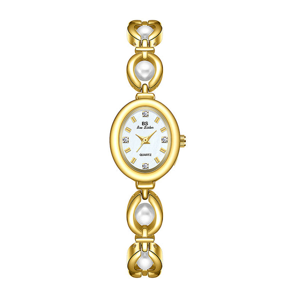 Oval Dial Pearl Link Bracelet Watch