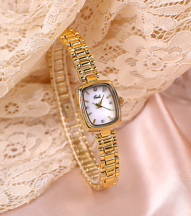 Gold Cushion Dial Colored Face Watch