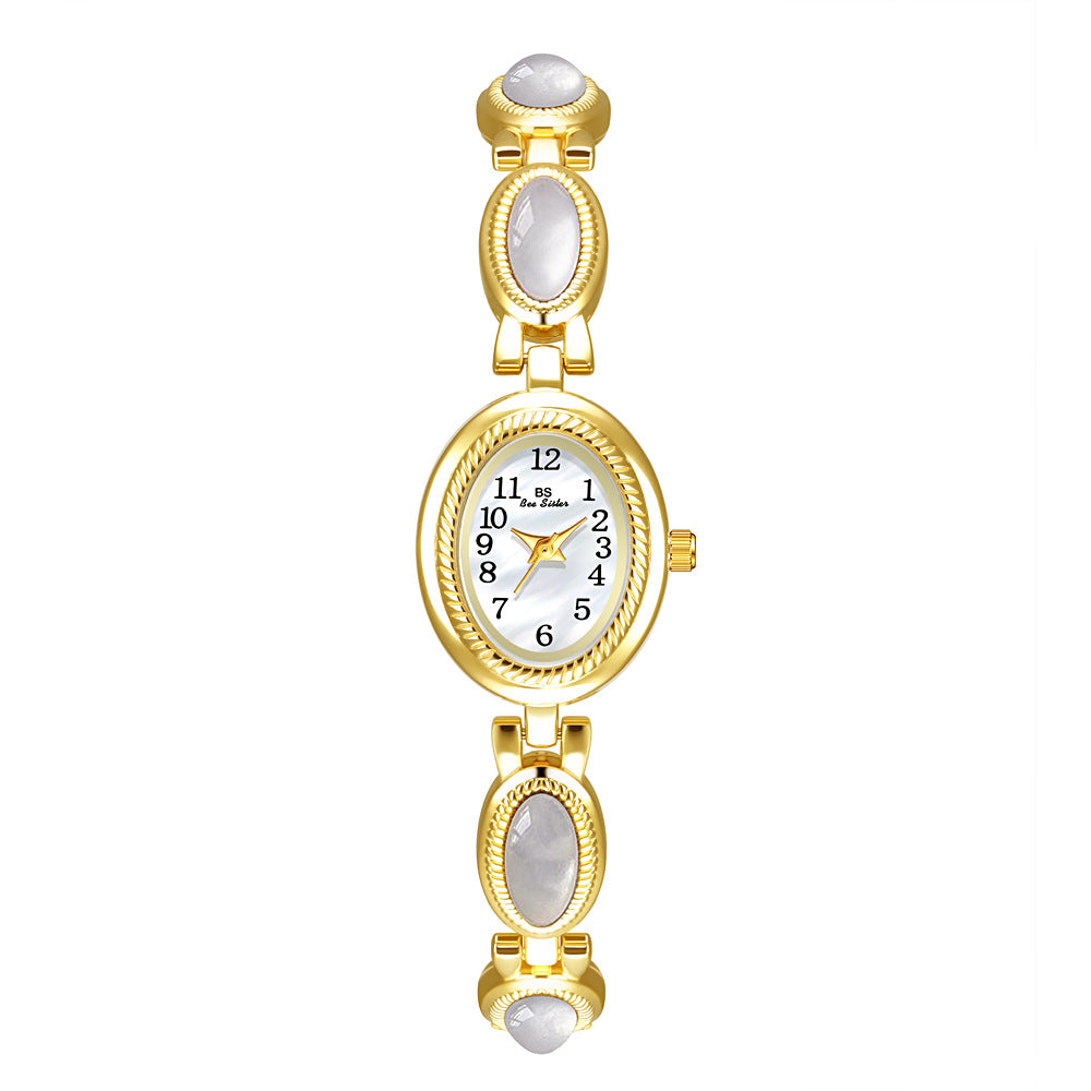 Oval Dial Gemstone Link Bracelet Watch