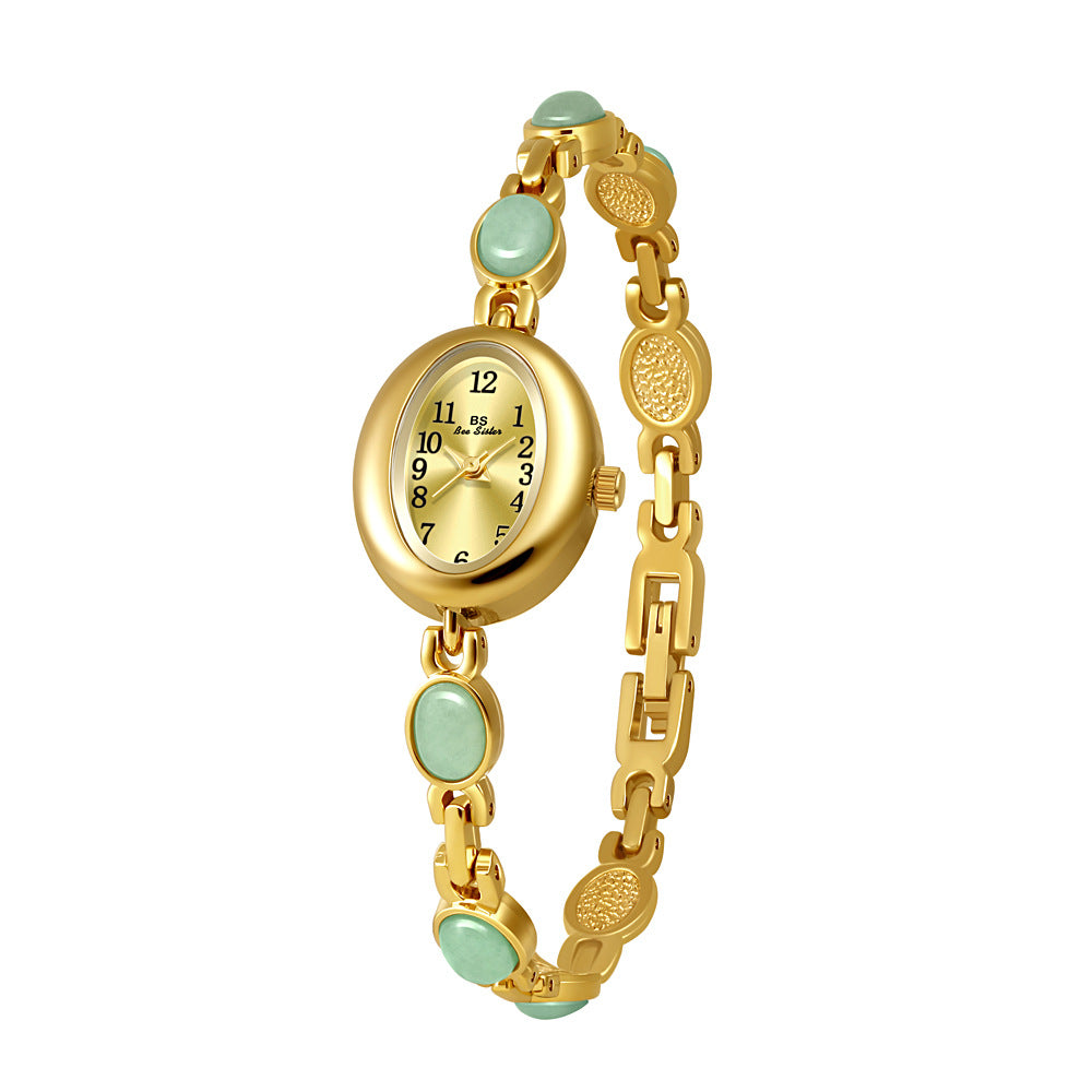 Sophisticated Oval Dial Stone Quartz Watch