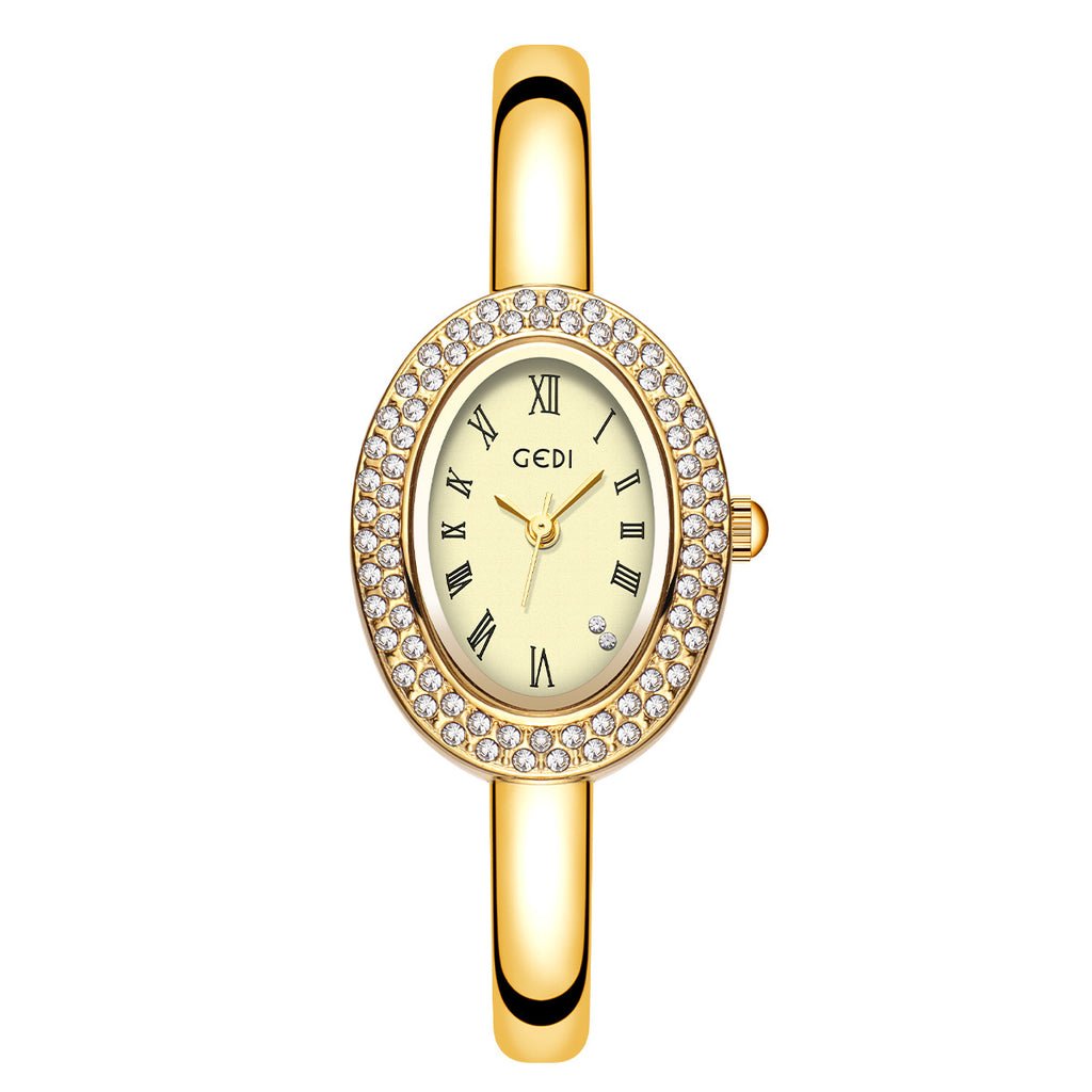 Oval Roman Crystal Bezel Bangle Watch