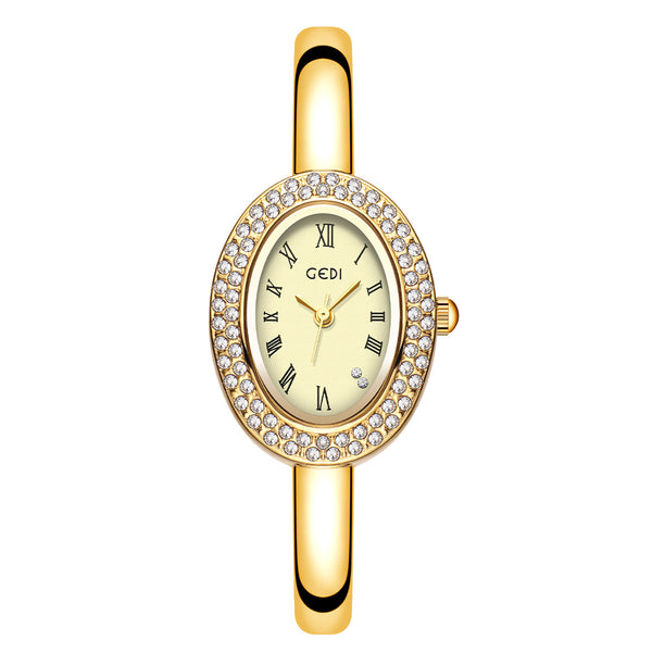 Oval Roman Crystal Bezel Bangle Watch