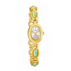 Oval Dial Green Gemstone Link Bracelet Watch