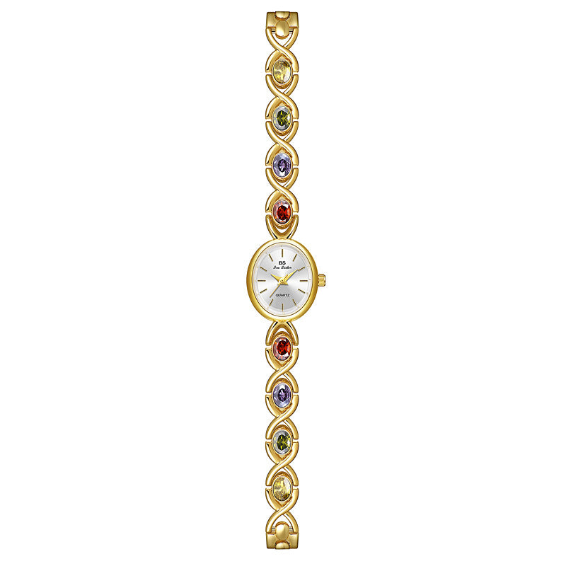 Oval Dial Multi-Gemstone Link Watch
