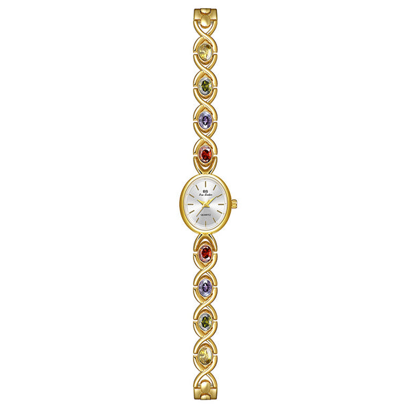 Oval Dial Multi-Gemstone Link Watch