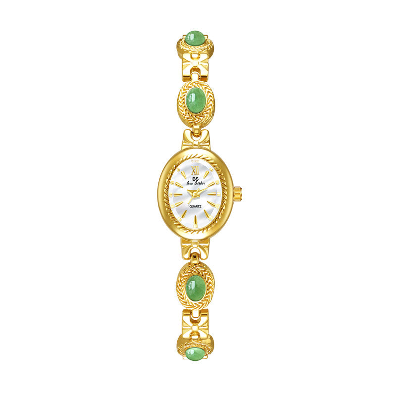 Oval Dial Gemstone Link Bracelet Watch