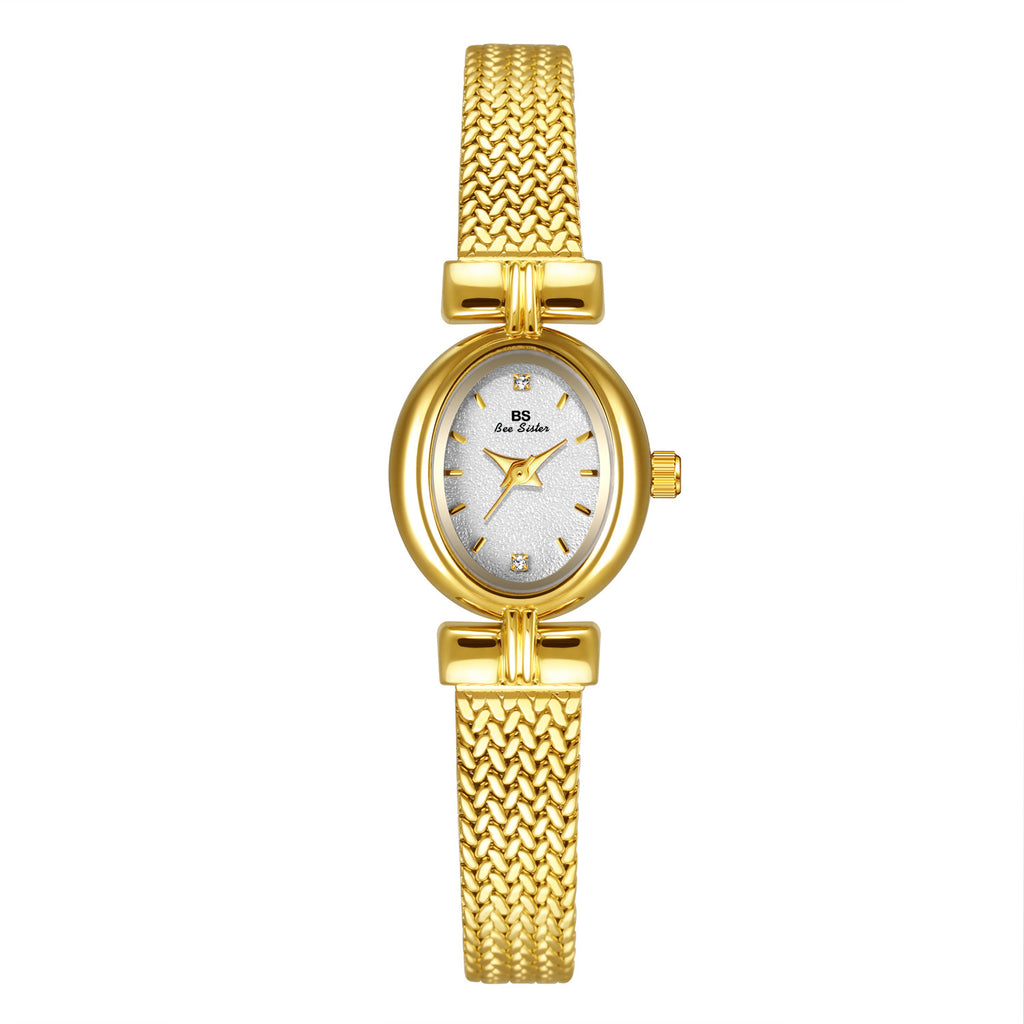 Oval Dial Diamond Accented Link Bracelet Watch