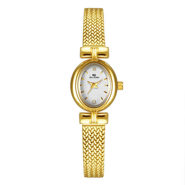 Oval Dial Diamond Accented Link Bracelet Watch