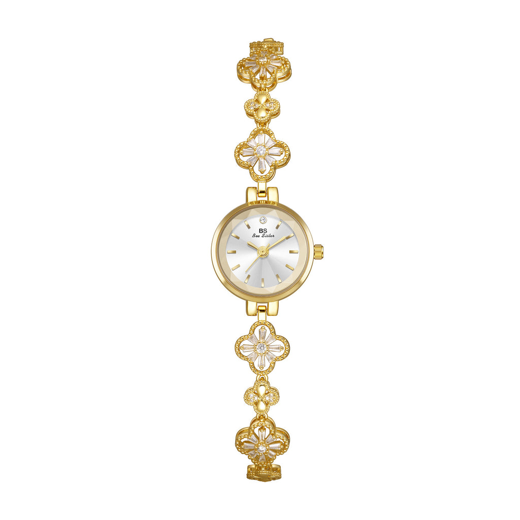 Round Minimal Dial Floral Crystal Watch