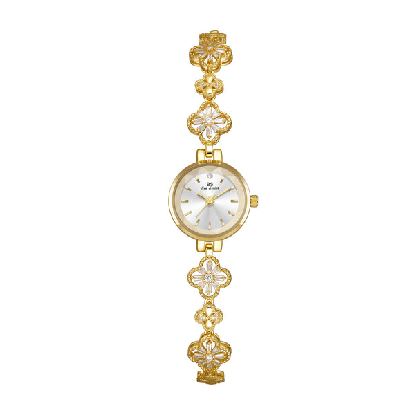 Round Minimal Dial Floral Crystal Watch
