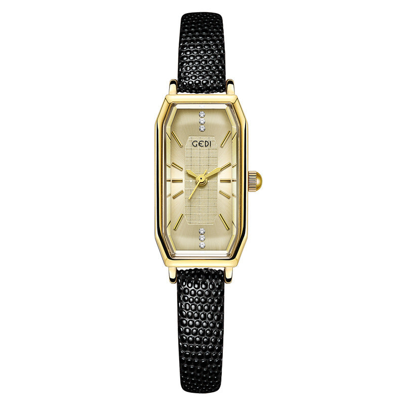Gold Rectangular Crystal Accent Strap Watch