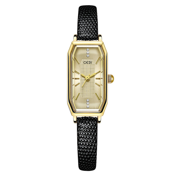 Gold Rectangular Crystal Accent Strap Watch