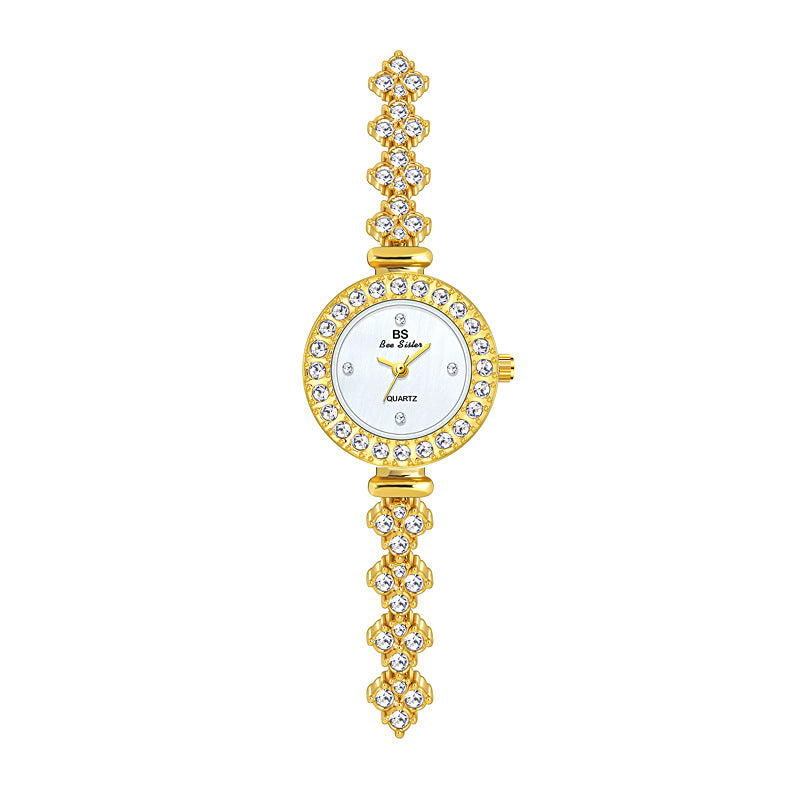 Round Crystal Bezel Floral Link Watch