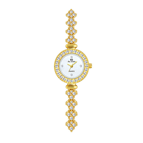 Round Crystal Bezel Floral Link Watch