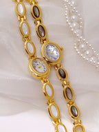 Oval Dial Gemstone Link Bracelet Watch