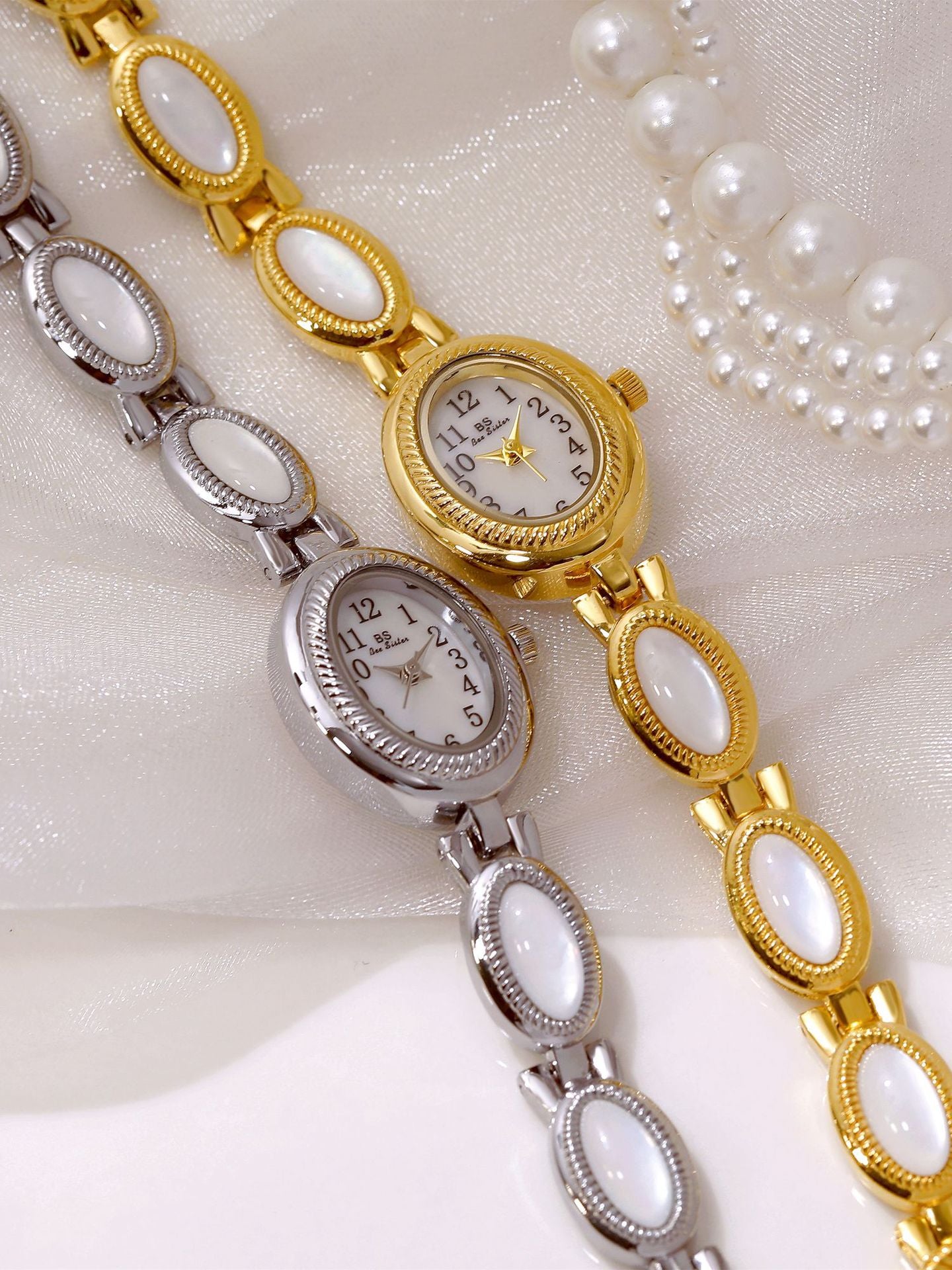 Oval Dial Gemstone Link Bracelet Watch