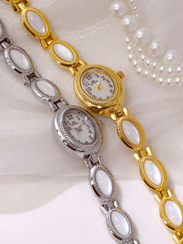 Oval Dial Gemstone Link Bracelet Watch