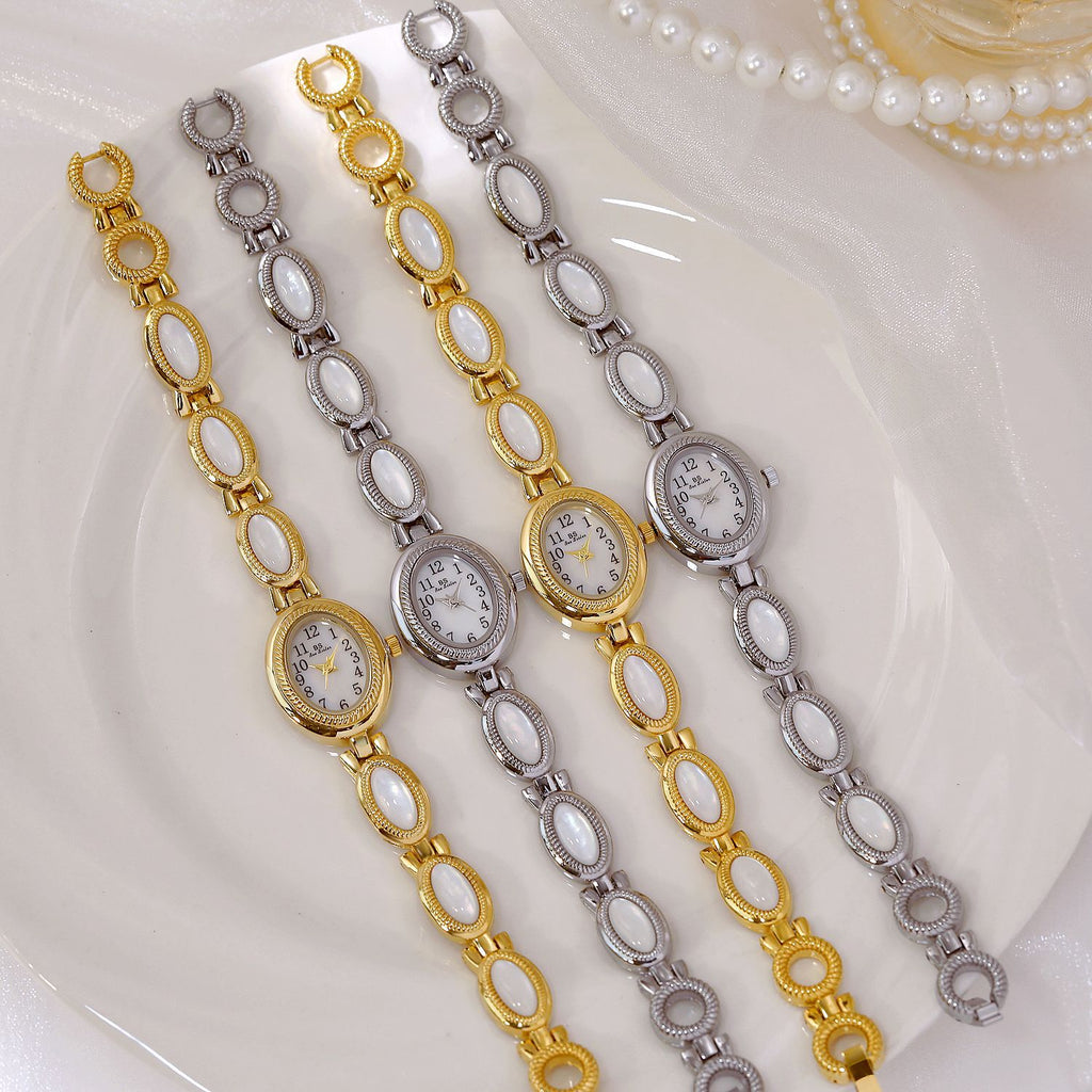 Oval Dial Gemstone Link Bracelet Watch