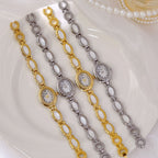 Oval Dial Gemstone Link Bracelet Watch