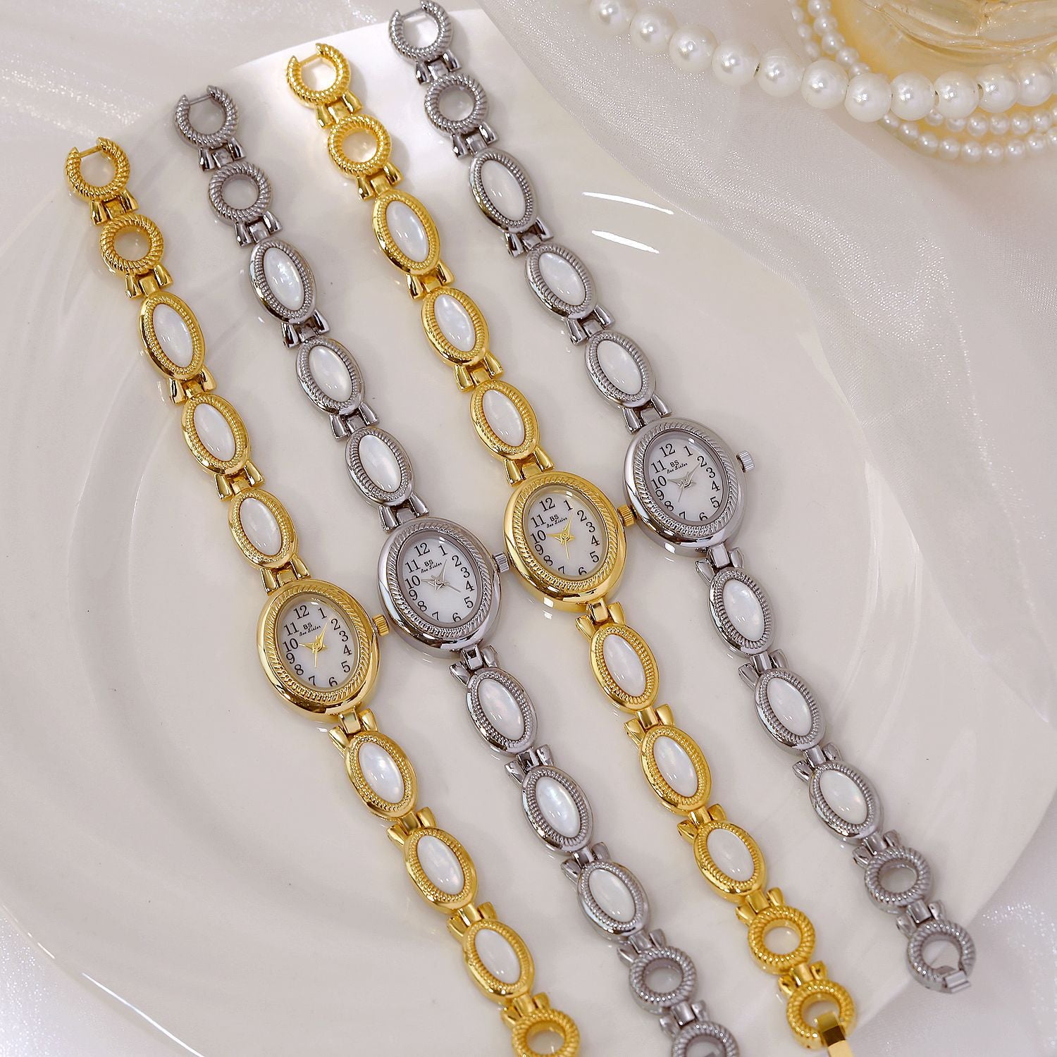 Oval Dial Gemstone Link Bracelet Watch