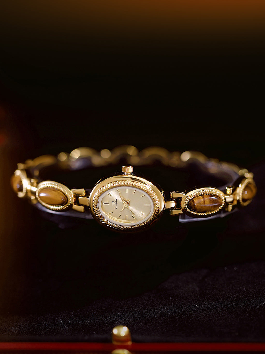 Oval Dial Green Gemstone Link Bracelet Watch