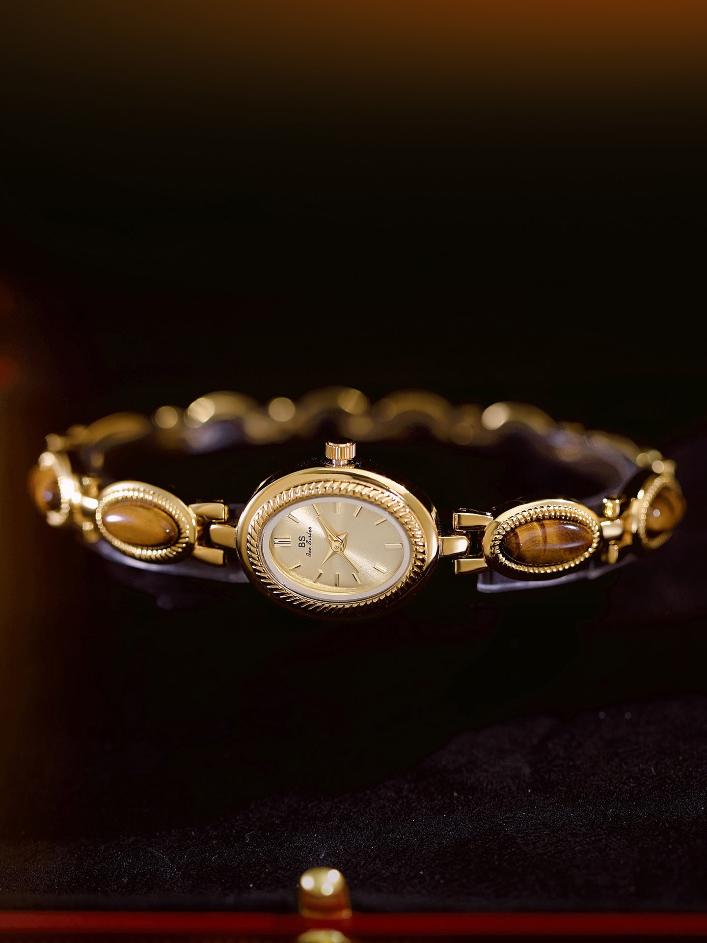 Oval Dial Green Gemstone Link Bracelet Watch