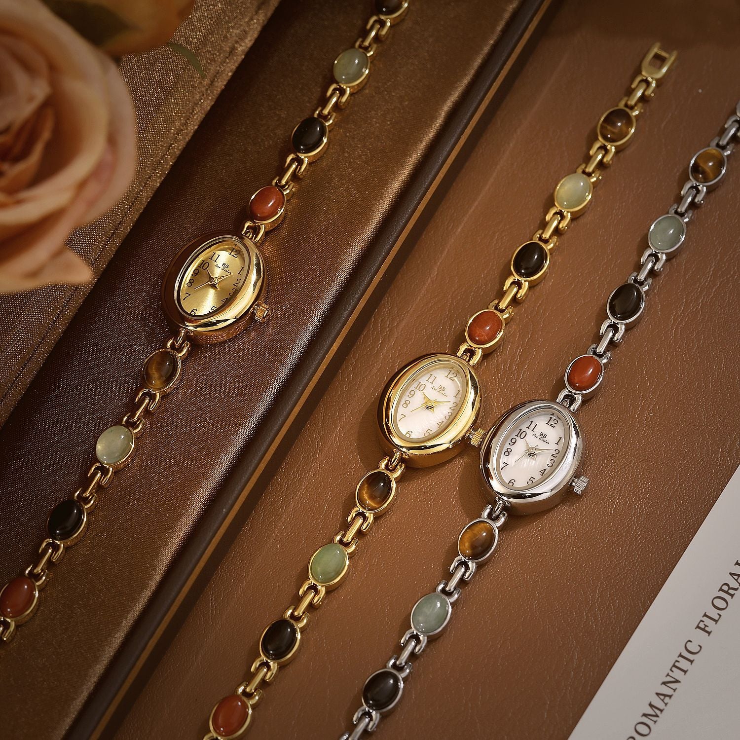 Sophisticated Oval Dial Stone Quartz Watch