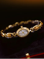 Oval Dial Green Gemstone Link Bracelet Watch