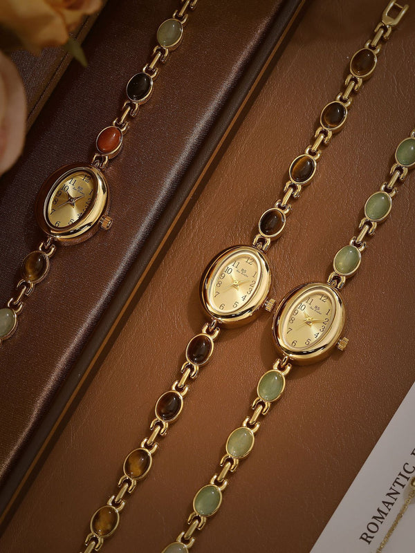 Sophisticated Oval Dial Stone Quartz Watch