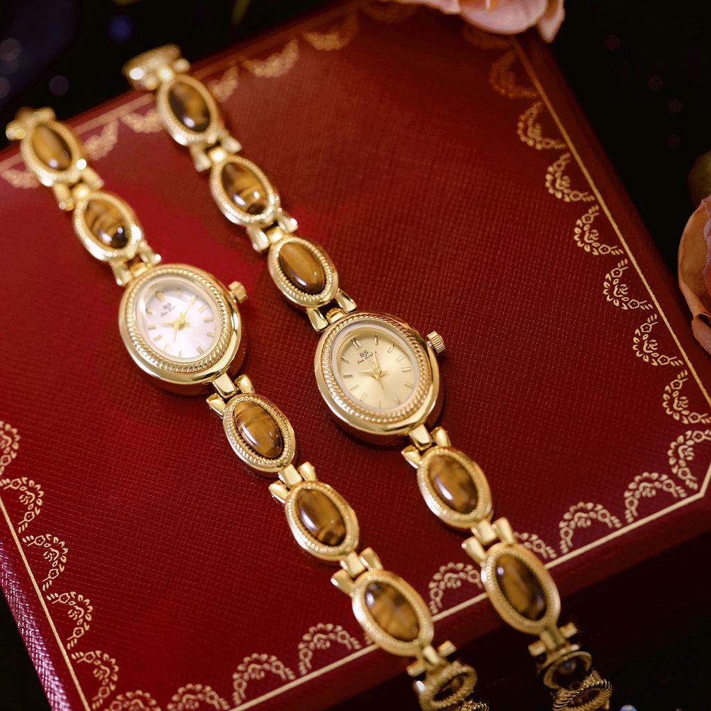 Oval Dial Green Gemstone Link Bracelet Watch