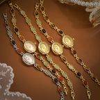 Sophisticated Oval Dial Stone Quartz Watch