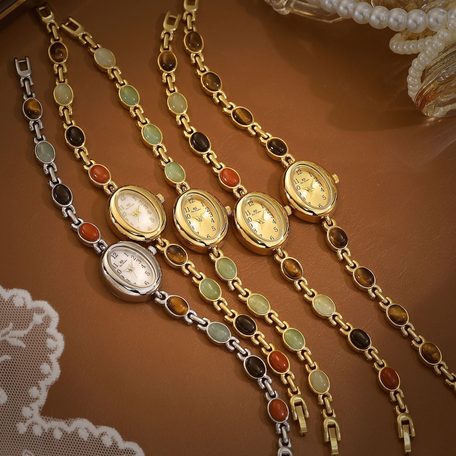 Sophisticated Oval Dial Stone Quartz Watch