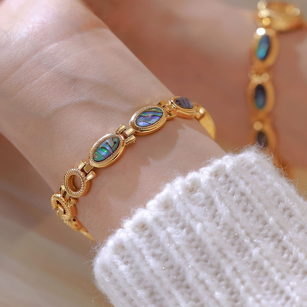 Oval Dial Green Gemstone Link Bracelet Watch