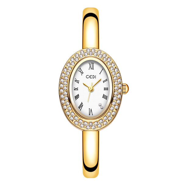 Oval Roman Crystal Bezel Bangle Watch