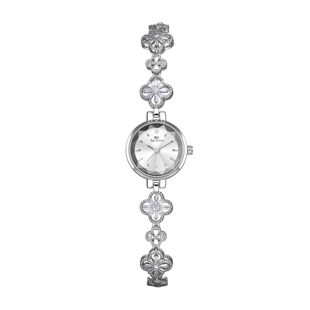 Round Minimal Dial Floral Crystal Watch