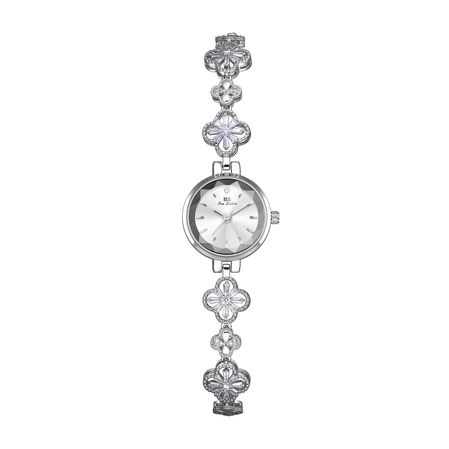 Round Minimal Dial Floral Crystal Watch