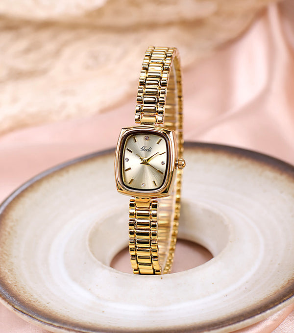 Gold Cushion Dial Colored Face Watch