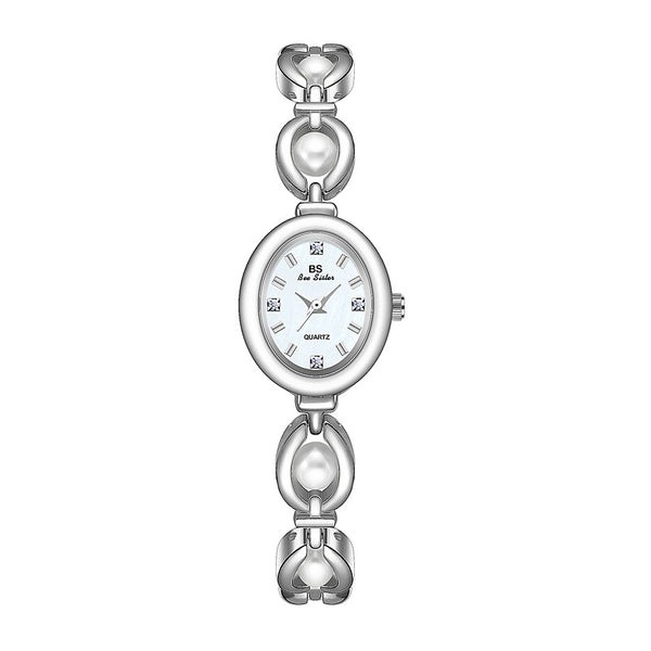 Oval Dial Pearl Link Bracelet Watch