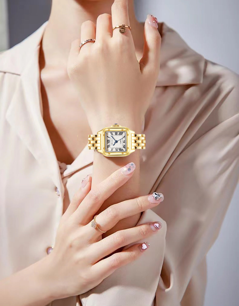 Gold Square Roman Dial Link Watch