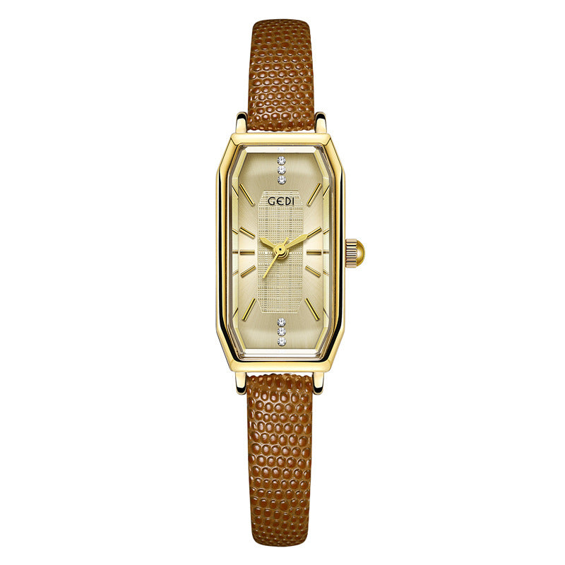 Gold Rectangular Crystal Accent Strap Watch