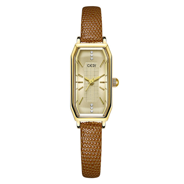 Gold Rectangular Crystal Accent Strap Watch