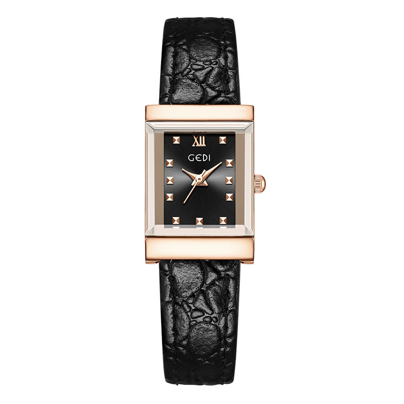 The Square Stud Dial Leather Watch