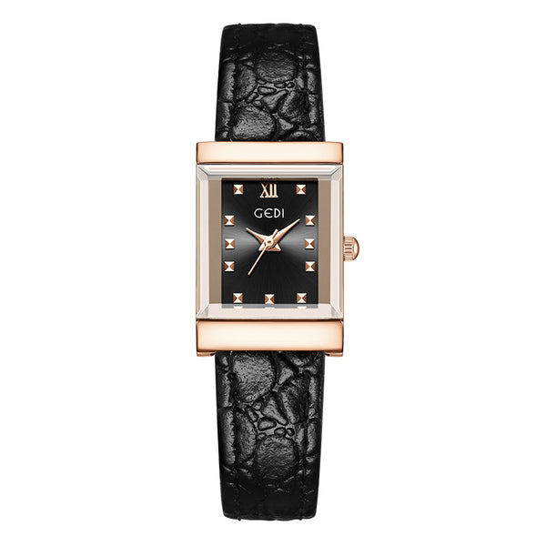 The Square Stud Dial Leather Watch