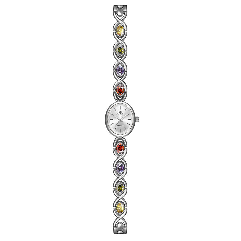 Oval Dial Multi-Gemstone Link Watch