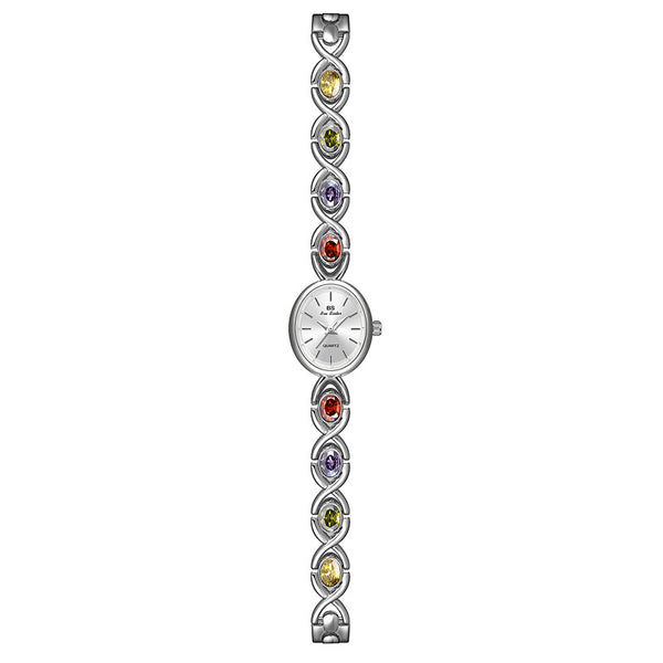 Oval Dial Multi-Gemstone Link Watch