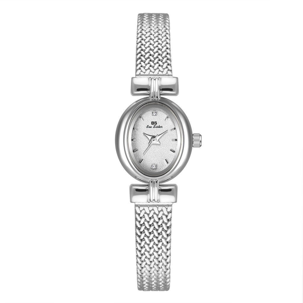 Oval Dial Diamond Accented Link Bracelet Watch