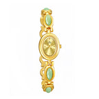 Oval Dial Green Gemstone Link Bracelet Watch
