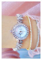 Round Crystal Bezel Floral Link Watch